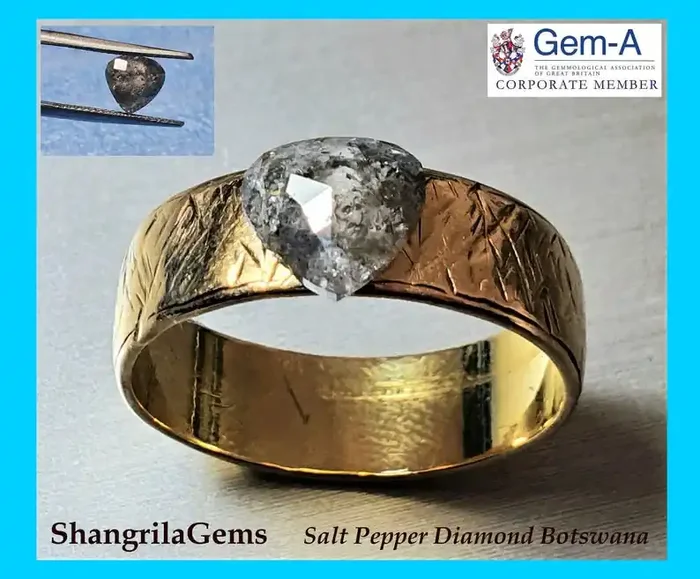 0.93ct 7.1mm Salt and Pepper drop pear heart Diamond 7.1 by 7.3 by 2.4mm