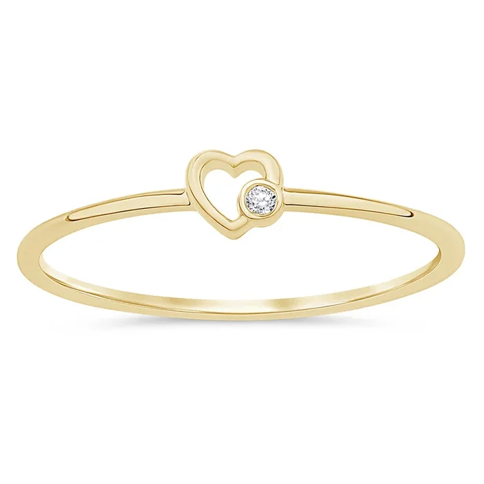 .01ct G SI 14K Yellow Gold Diamond Thin Heart Band Ring Size 6.5
