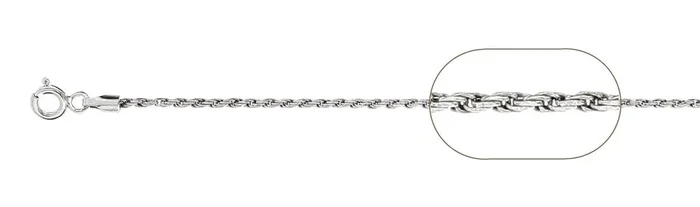 025-1.2MM Rhodium Plated Rope Chain .925 Solid Sterling Silver Available in 16″- 30″ inches NEW