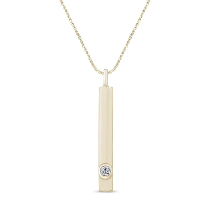 .02ct G SI 14K Yellow Gold Diamond Bar Pendant Necklace 18″
