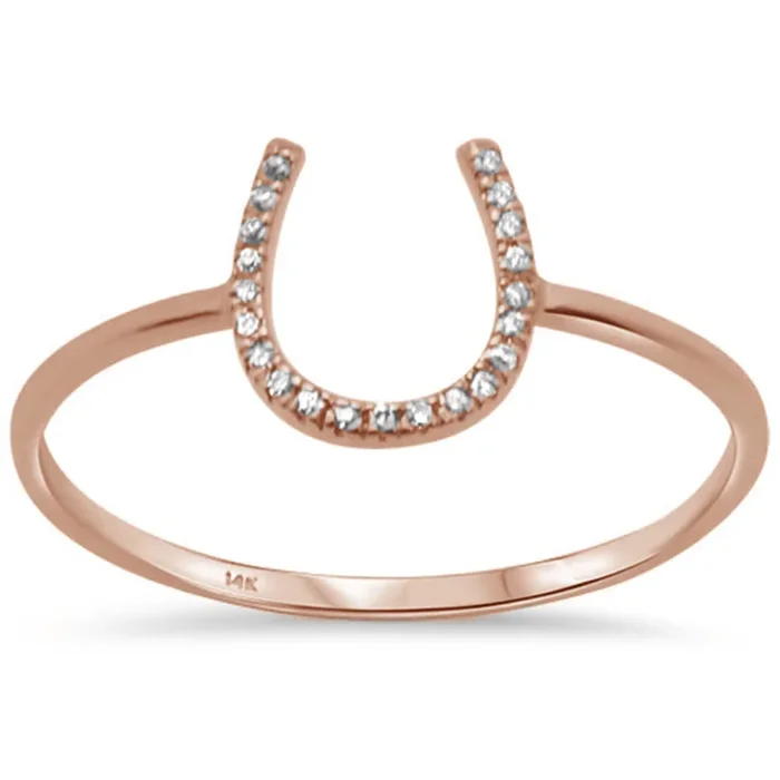 .04ct 14K Rose Gold Round Horse Shoe Diamond Ring Size 6.5
