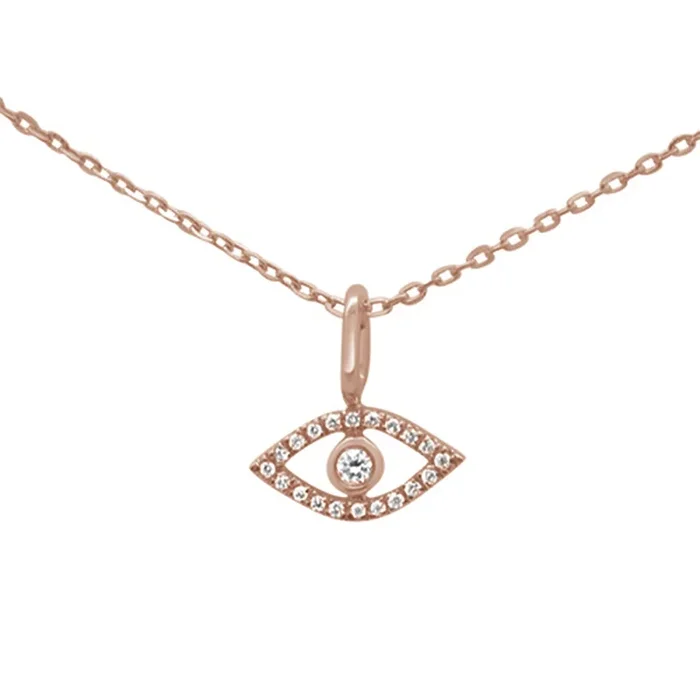 .05ct 14KT Rose Gold Evil Eye Diamond Pendant Necklace 18″