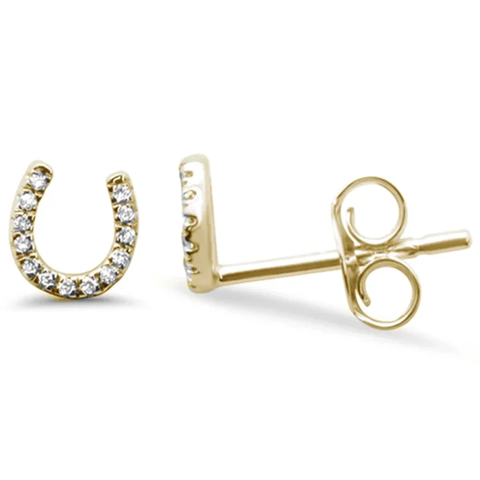 .05ct 14KT Yellow Gold Horseshoe Good Luck Diamond Stud Earrings