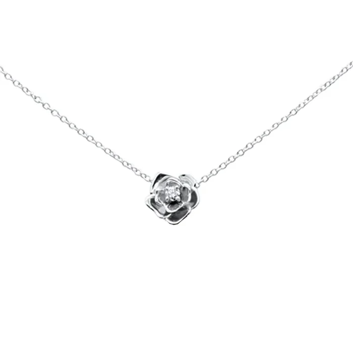 .05ct G SI 10K White Gold Diamond Flower Pendant Necklace 16″ + 2″ Ext