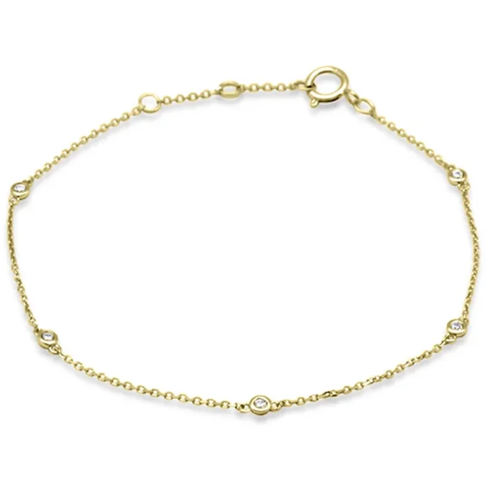 .09ct G SI 14K Yellow Gold Diamond Cable Chain Bracelet 6+1″ Long