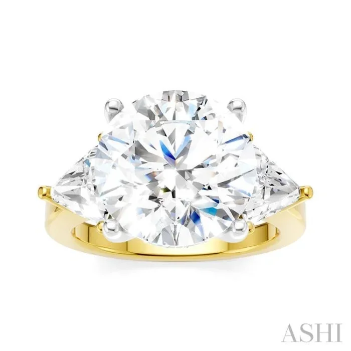 1 1/10 Ctw Circular Shape Trillion and Round Cut Diamond Semi-Mount Engagement Ring in 14K Yellow and White Gold