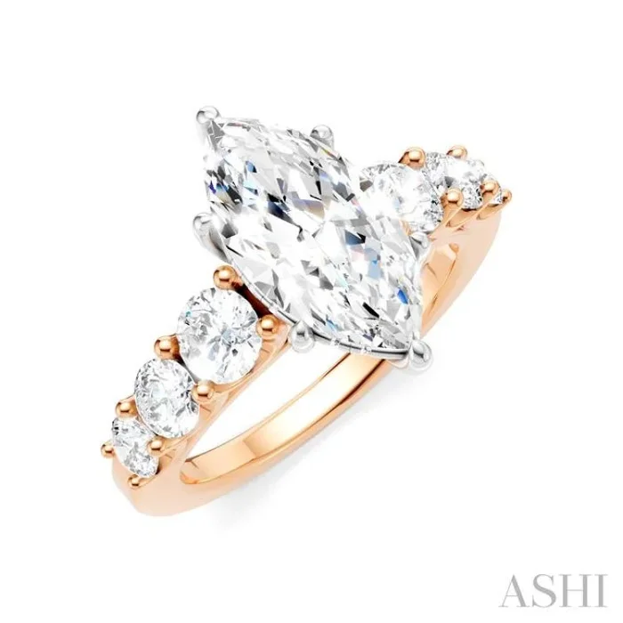 1 1/10 Ctw Marquise Shape Round Cut Diamond Semi-Mount Engagement Ring in 14K Rose and White Gold