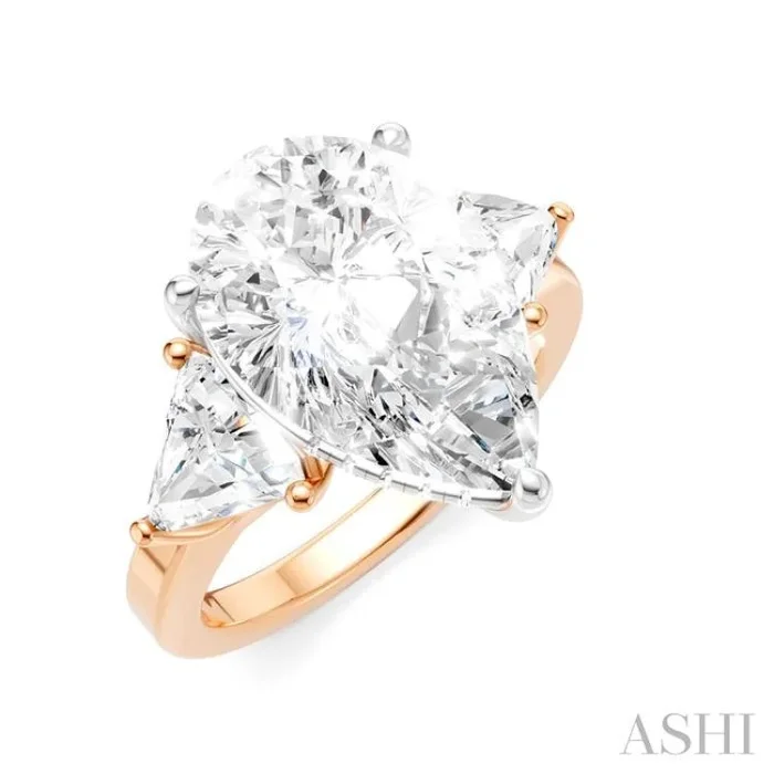 1 1/10 Ctw Pear Shape Trillion Cut & Round Cut Diamond Semi-Mount Engagement Ring in 14K Rose and White Gold