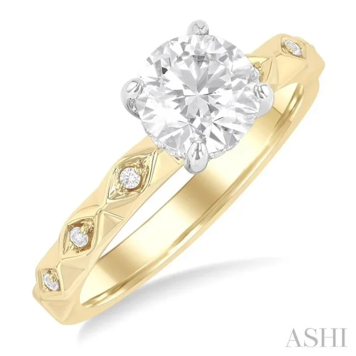 1/10 Ctw Circular Shape Grooved Shank Semi-Mount Diamond Engagement Ring in 14K Yellow and White Gold