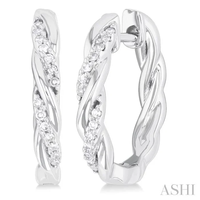 1/10 Ctw Entwined Front Round Cut Diamond Fashion Hoop Earring in 10K White Gold