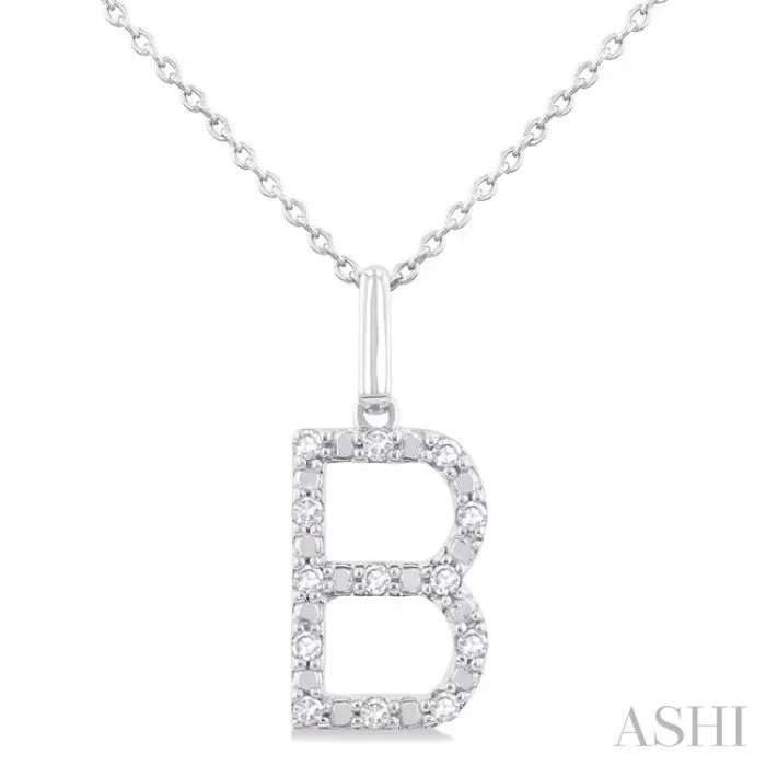 1/10 Ctw Initial ‘B’ Round Cut Diamond Fashion Pendant With Chain in Sterling Silver