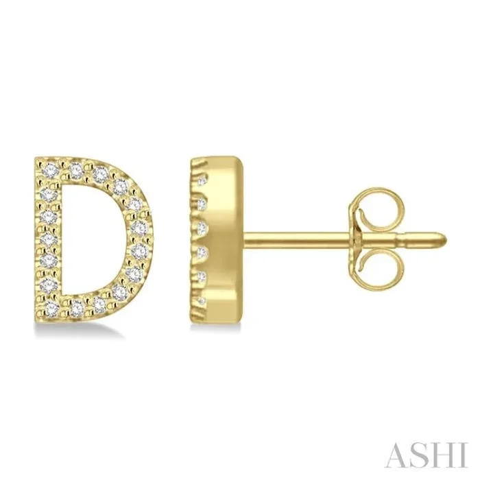 1/10 Ctw Initial ‘D’ Round Cut Diamond Earrings in 10K Yellow Gold