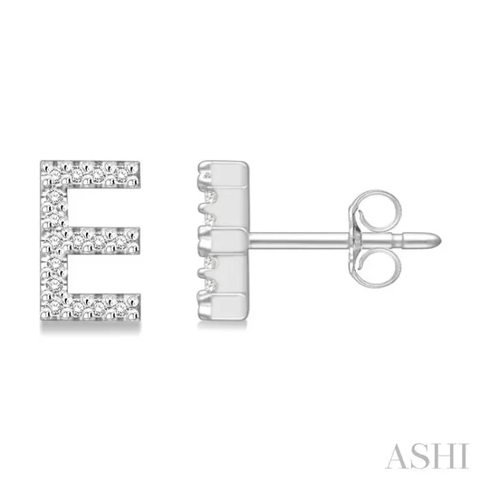 1/10 Ctw Initial ‘E’ Single Cut Diamond Earrings in 10K White Gold