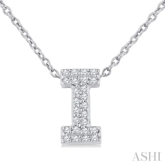 1/10 Ctw Initial ‘I’ Round Cut Diamond Fashion Pendant With Chain in 10K White Gold