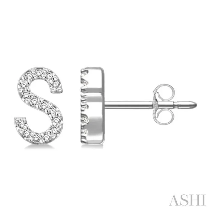 1/10 Ctw Initial ‘S’ Single Cut Diamond Earrings in 10K White Gold