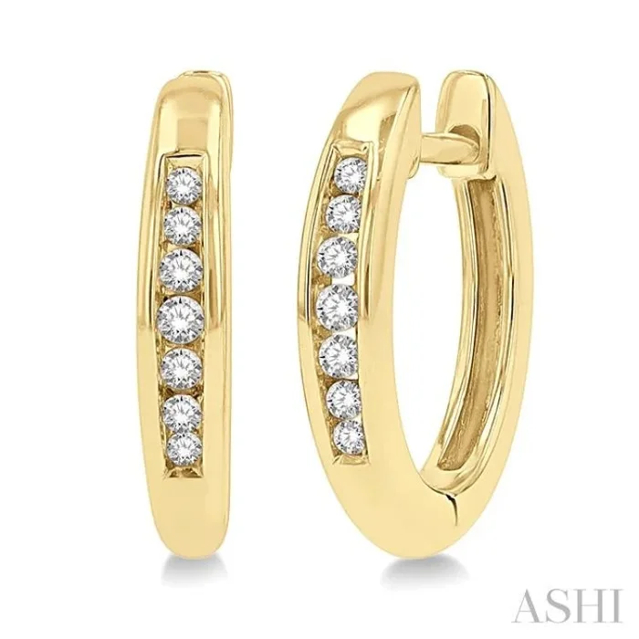 1/10 Ctw Inlay Round Cut Diamond Huggie Petite Earrings in 10K Yellow Gold
