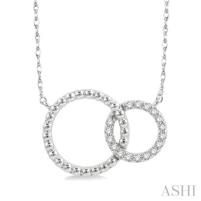1/10 Ctw Interlocking Twin Circles Single Cut Diamond Pendant With Chain in 10K White Gold