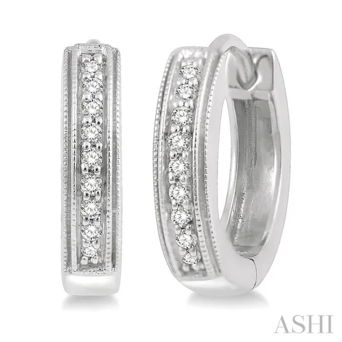 1/10 Ctw Scooped Center Round Cut Diamond Huggie Petite Earrings in 10K White Gold