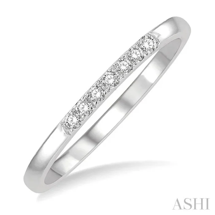 1/10 Ctw Straight Row Center Single Cut Diamond Stackable Fashion Petite Band in 10K White Gold