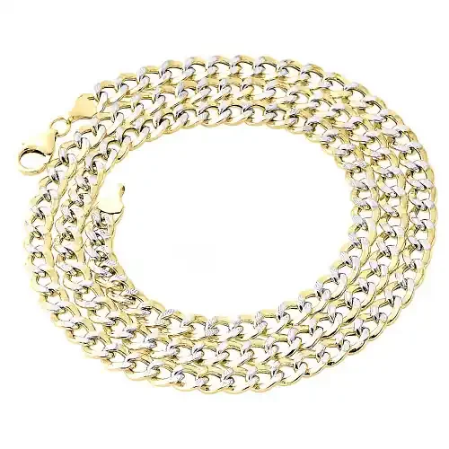 1/10th 10K Yellow Gold Diamond Cut Curb Cuban Link Chain Necklace 6mm 18-30 Inch