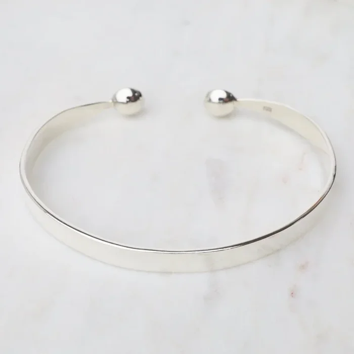 1/2″ Simple Sterling Silver Cuff with Ball Ends