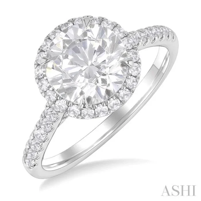 1/2 Ctw Circular Shape Round Cut Diamond Halo Semi-Mount Engagement Ring in 14K White Gold