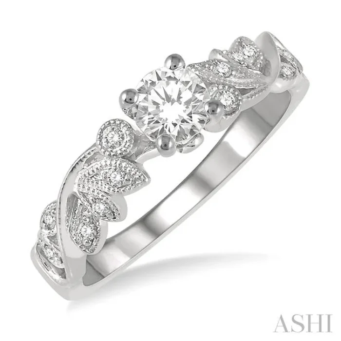 1/2 Ctw Diamond Engagement Ring with 1/3 Ct Round Cut Center Stone in 14K White Gold