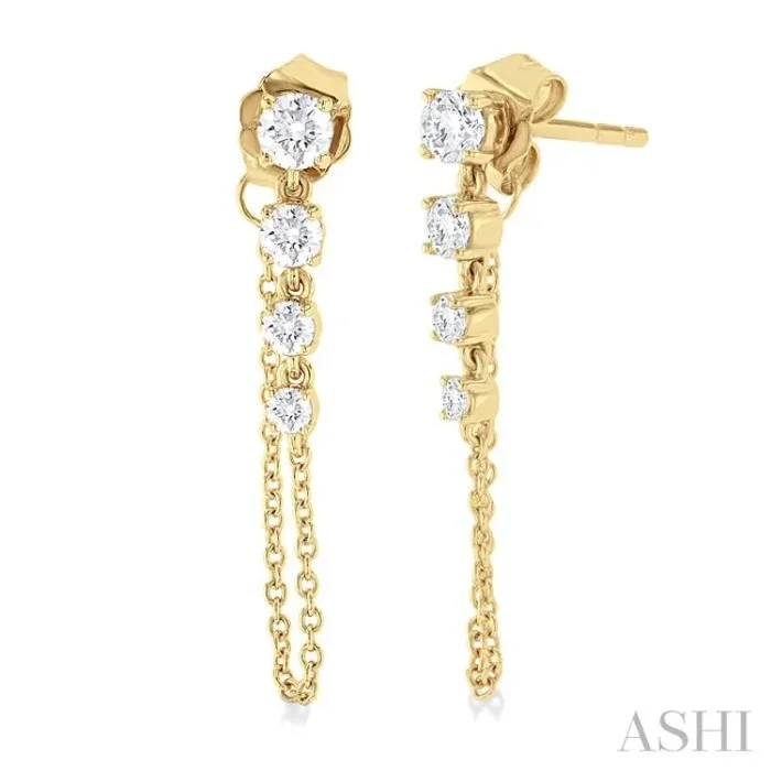 1/2 Ctw Journey Round Cut Diamond Fashion Long Chain Earring in 14K Yellow Gold
