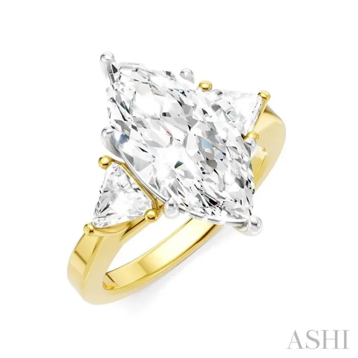 1/2 Ctw Marquise Shape Trillion and Round Cut Diamond Semi-Mount Engagement Ring in 14K Yellow and White Gold