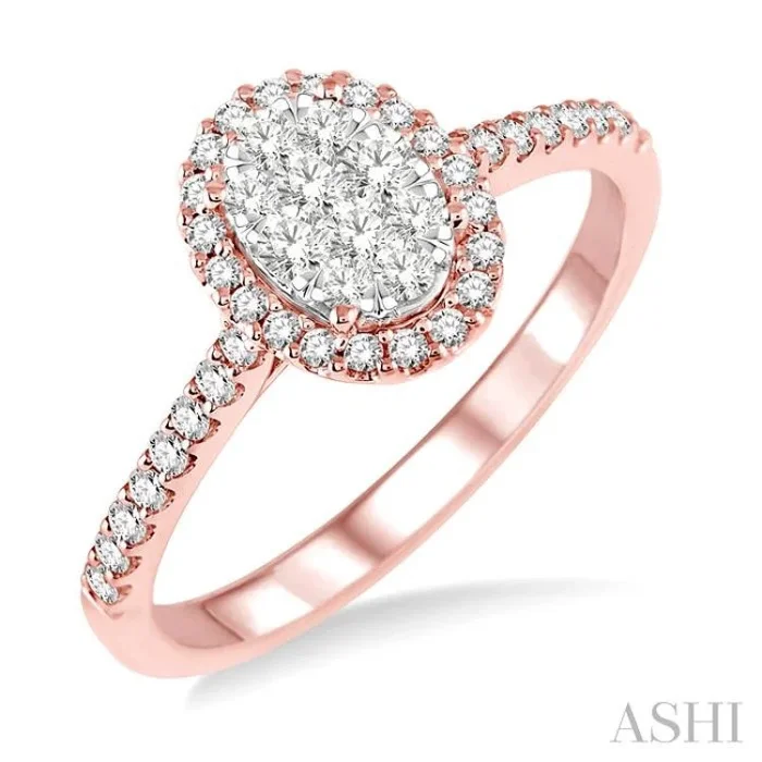 1/2 ctw Oval Shape Diamond Lovebright Ring in 14K Rose and White Gold