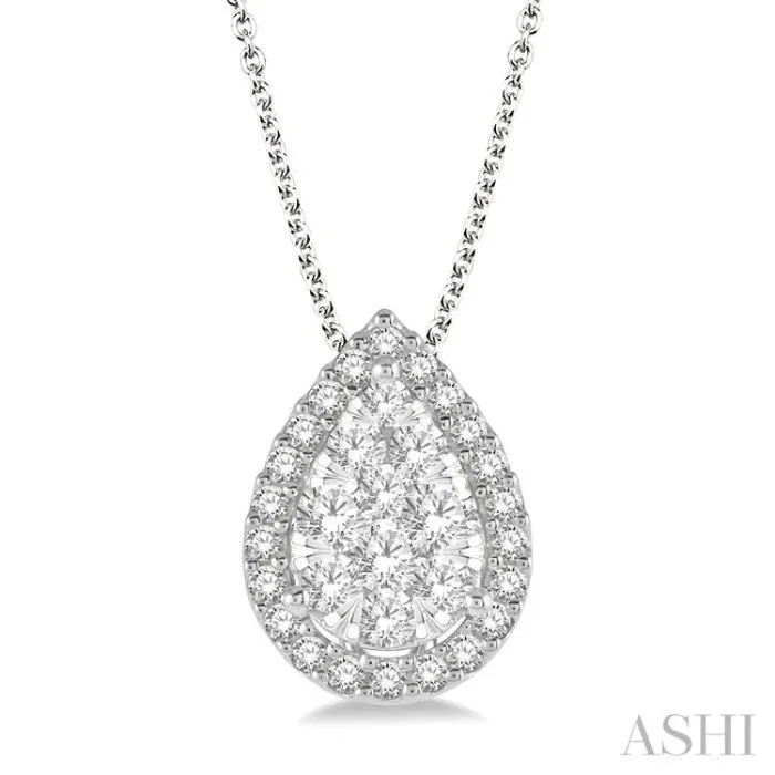 1/2 Ctw Pear Shape Lovebright Round Cut Diamond Pendant With Chain in 14K White Gold