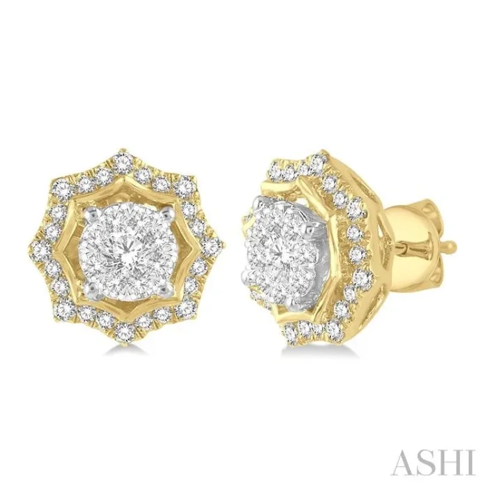 1/2 Ctw Star Lattice Lovebright Round Cut Diamond Earring in 14K Yellow and White Gold