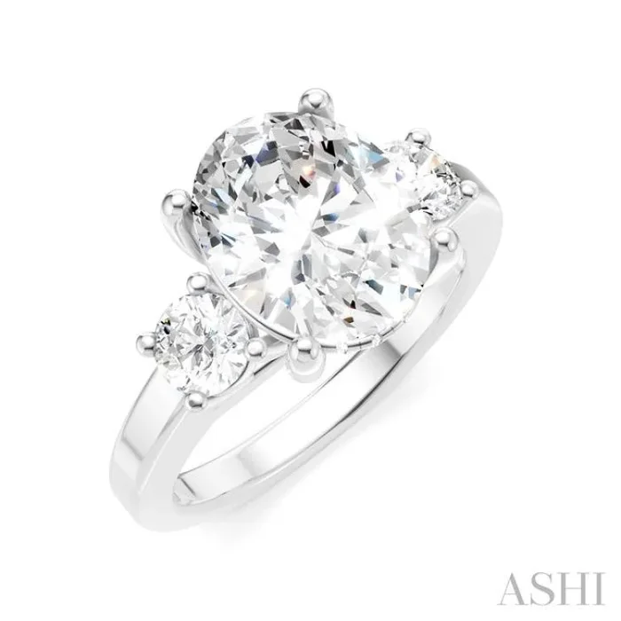 1/2 Ctw Tri-Mount Past, Present and Future Oval Shape Center Round Cut Diamond Semi-Mount Engagement Ring in 14K White Gold