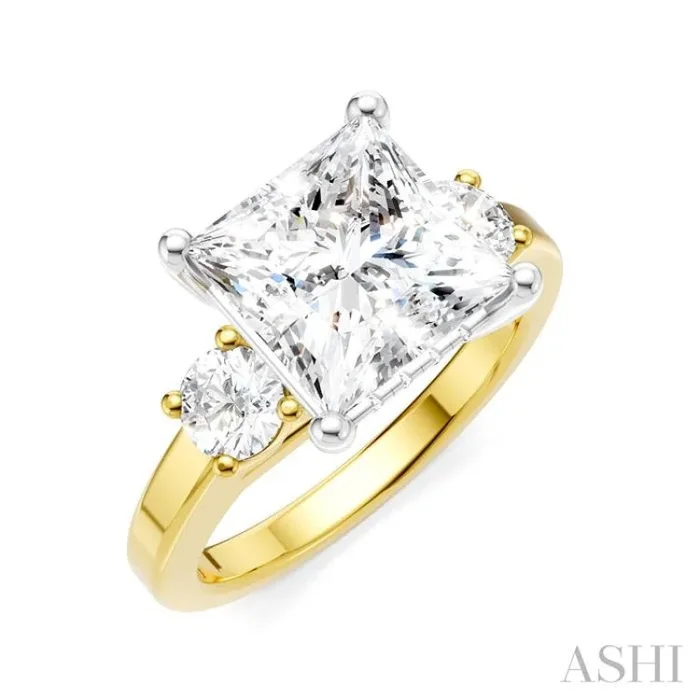 1/2 Ctw Tri-Mount Princess Shape Round Cut Diamond Semi-Mount Engagement Ring in 14K Yellow and White Gold