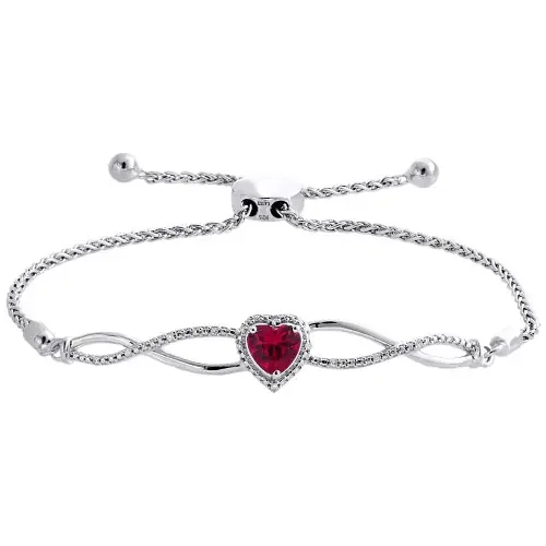 1/20 CT. Created Ruby & Diamond Infinity Heart Bolo Bracelet Sterling Silver 8″