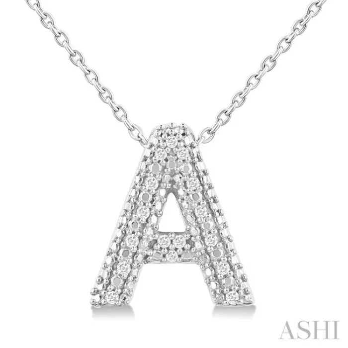 1/20 Ctw Bubble Accent Initial ‘A’ Round Cut Diamond Fashion Pendant With Chain in Sterling Silver