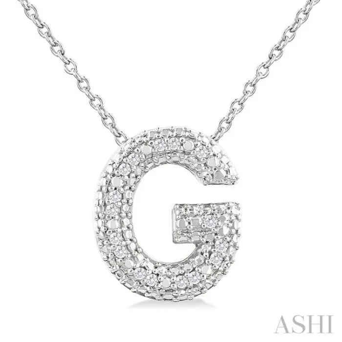 1/20 Ctw Bubble Accent Initial ‘G’ Round Cut Diamond Fashion Pendant With Chain in Sterling Silver
