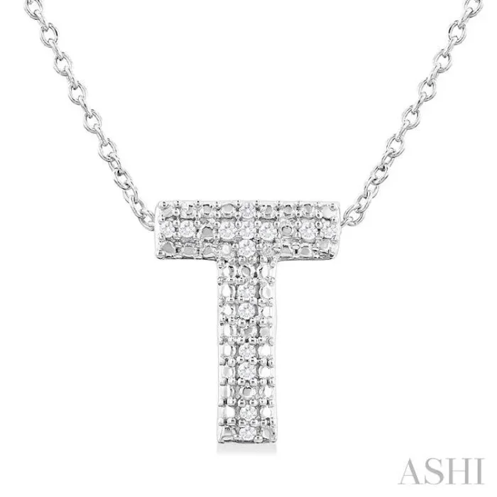 1/20 Ctw Bubble Accent Initial ‘T’ Round Cut Diamond Fashion Pendant With Chain in Sterling Silver