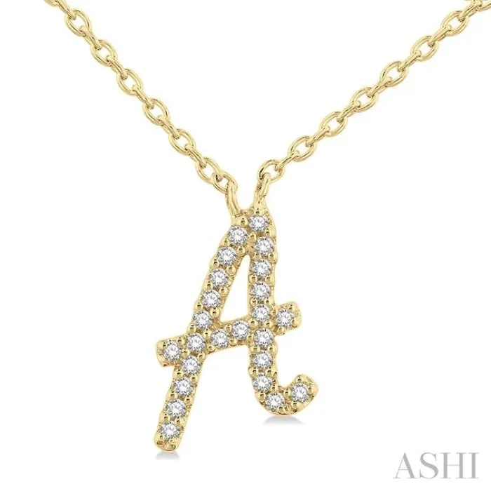 1/20 Ctw Initial ‘A’ Round cut Diamond Pendant With Chain in 10K Yellow Gold