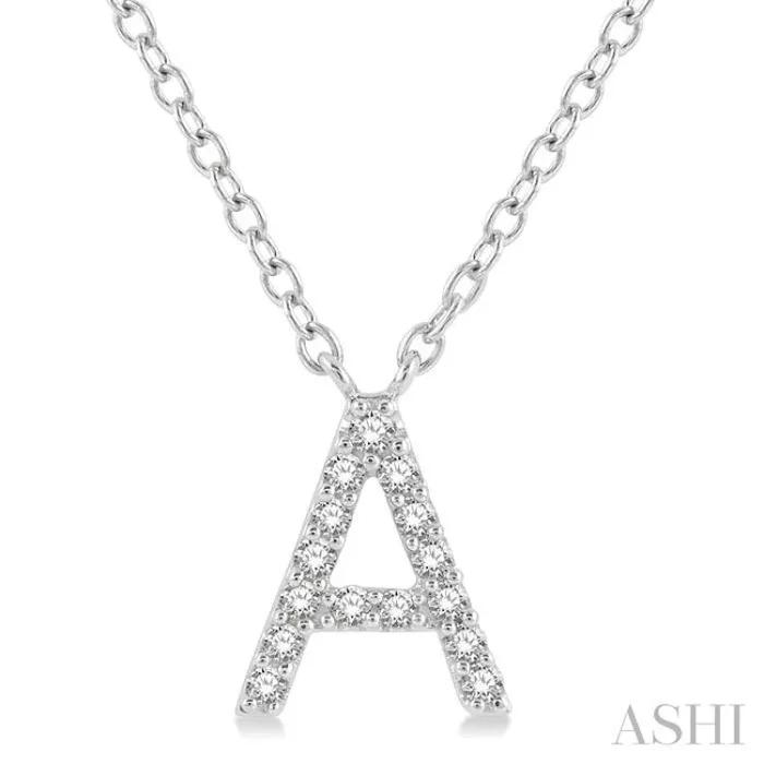1/20 Ctw Initial ‘A’ Round Cut Diamond Pendant With Chain in 14K White Gold