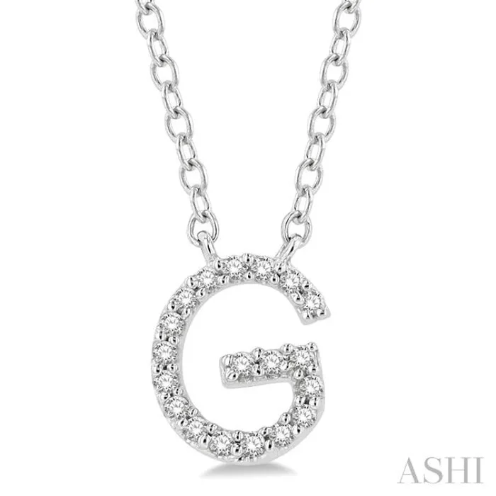 1/20 Ctw Initial ‘G’ Round Cut Diamond Pendant With Chain in 10K White Gold