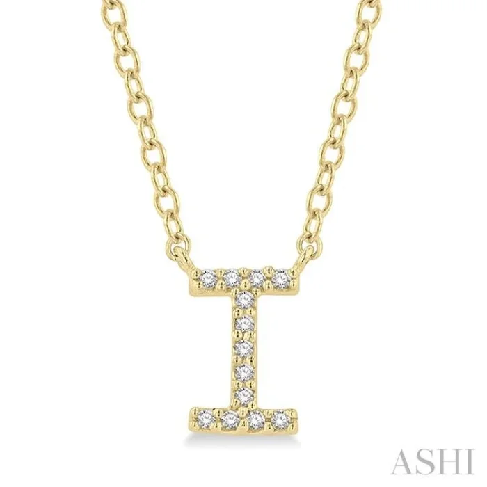 1/20 Ctw Initial ‘I’ Round Cut Diamond Pendant With Chain in 10K Yellow Gold