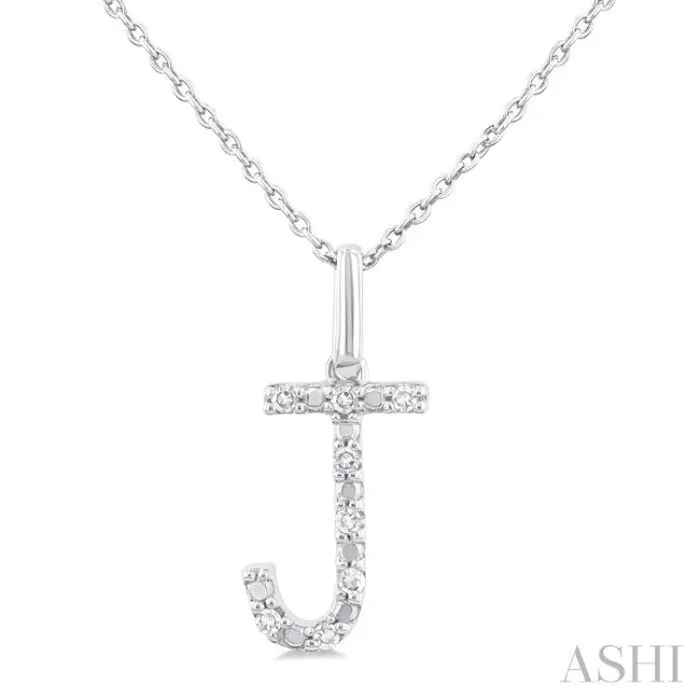 1/20 Ctw Initial ‘J’ Round Cut Diamond Fashion Pendant With Chain in Sterling Silver