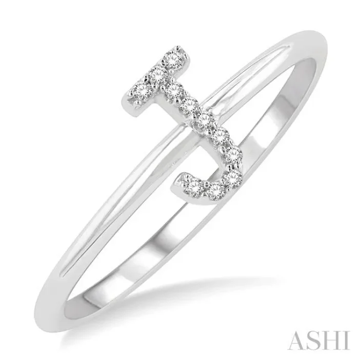 1/20 Ctw Initial ‘J’ Round Cut Diamond Fashion Ring in 10K White Gold