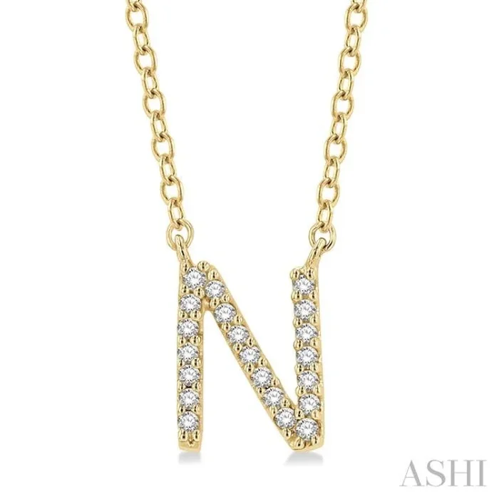 1/20 Ctw Initial ‘N’ Round Cut Diamond Pendant With Chain in 10K Yellow Gold