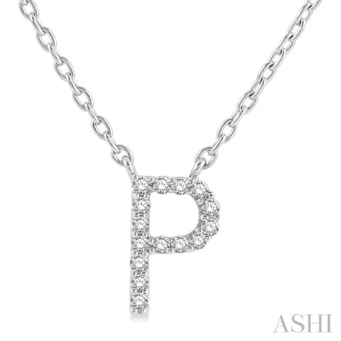 1/20 Ctw Initial ‘P’ Round Cut Diamond Pendant With Chain in 14K White Gold