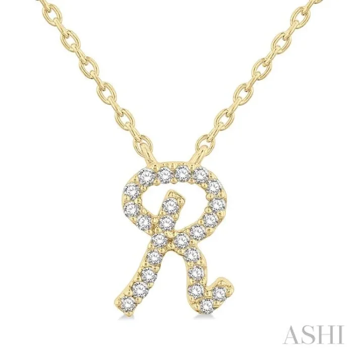 1/20 Ctw Initial ‘R’ Round cut Diamond Pendant With Chain in 10K Yellow Gold