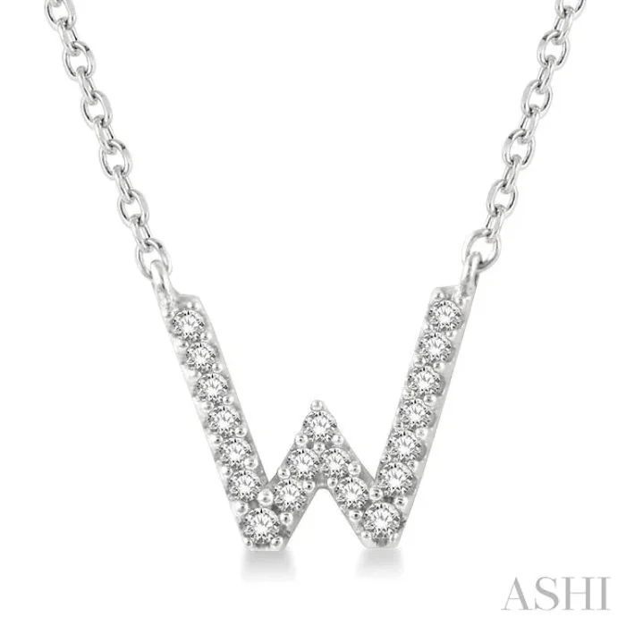 1/20 Ctw Initial ‘W’ Round Cut Diamond Pendant With Chain in 14K White Gold
