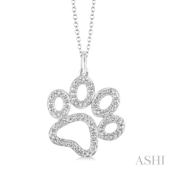 1/20 Ctw Round Cut Diamond Paw Pendant in Sterling Silver with Chain