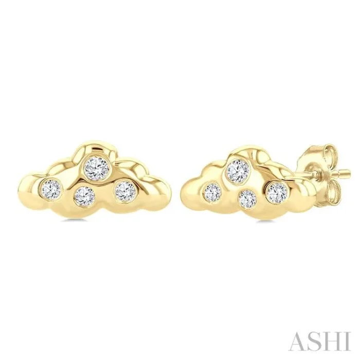 1/20 Ctw Single Cut Diamond Cloud Petite Fashion Earrings in 10K Yellow Gold